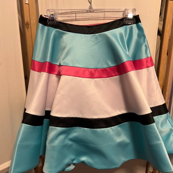 ENVIOUS By Karishma Creations Sz 6 Pink Blue White Black Twirl Pockets Skirt - Picture 2 of 8